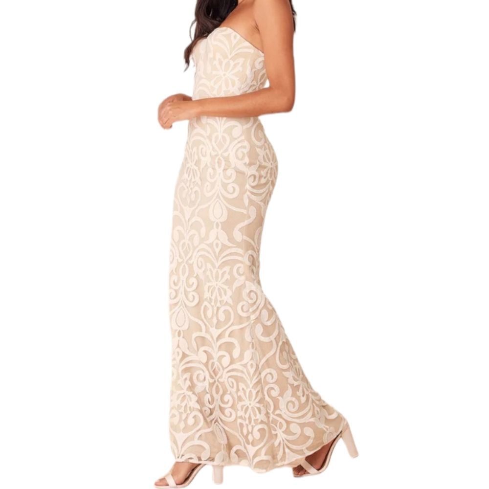 NEW LULU'S dress art of romance beige and white embroidered strapless maxi XS
